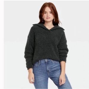 Universal Thread Dark Charcoal Gray Split Neck Lounge Pullover Sweater XXL